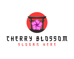 Japan Torii Cherry Blossom logo design