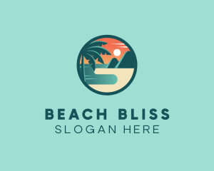 Holiday Beach Palm Tree Sun logo design