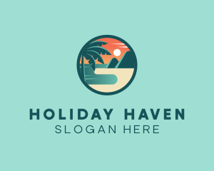 Holiday Beach Palm Tree Sun logo design