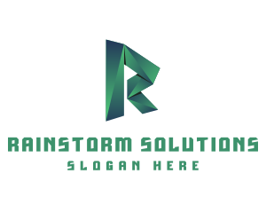 3D Origami Letter R logo design