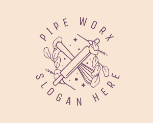 Bakery Leaves Rolling Pin logo design