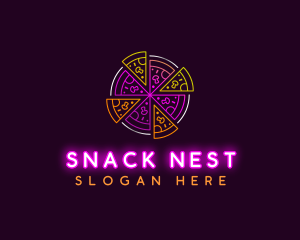 Neon Pizza Snack logo design