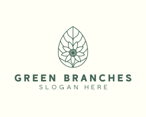 Green Monoline Flower Leaf logo design