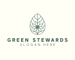 Green Monoline Flower Leaf logo design