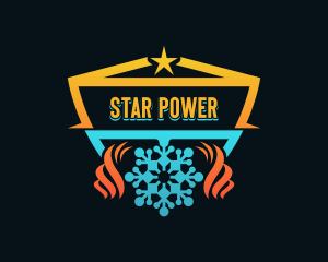 Fire Ice Snowflake Shield logo design