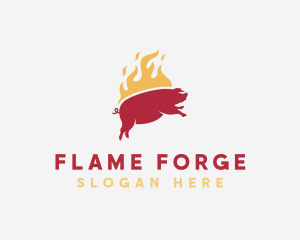 Flaming Pork Barbecue Grill logo design