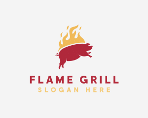 Flaming Pork Barbecue Grill logo design