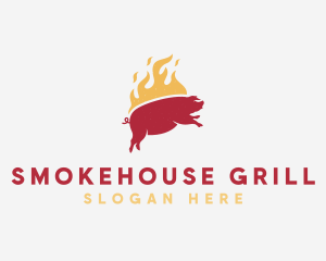 Flaming Pork Barbecue Grill logo design