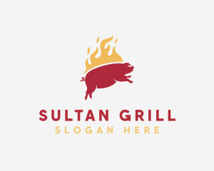 Flaming Pork Barbecue Grill logo design