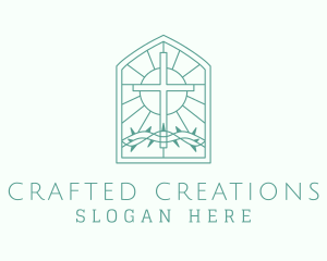 Cross Thorns Stained Glass logo design