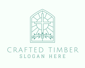 Cross Thorns Stained Glass logo design