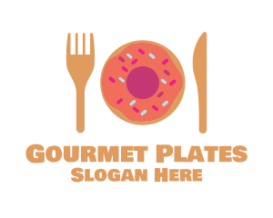 Sweet Donut Dessert Knife & Fork logo design