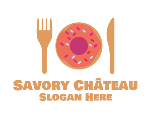 Sweet Donut Dessert Knife & Fork logo design