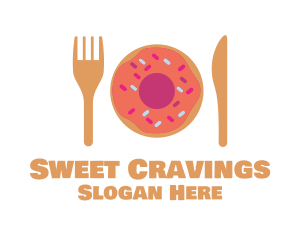 Sweet Donut Dessert Knife & Fork logo design