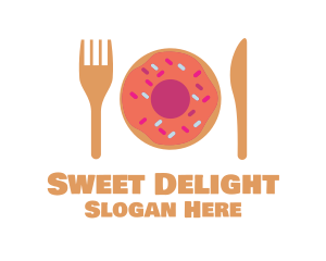 Sweet Donut Dessert Knife & Fork logo design