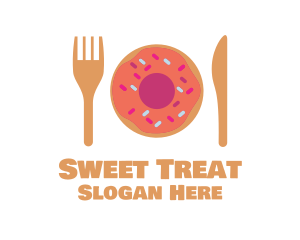 Sweet Donut Dessert Knife & Fork logo design