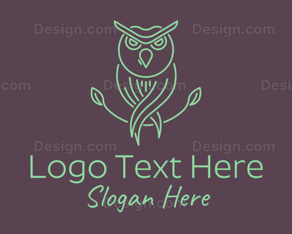 Green Minimalist Owl Bird Logo