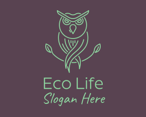 Green Minimalist Owl Bird logo design