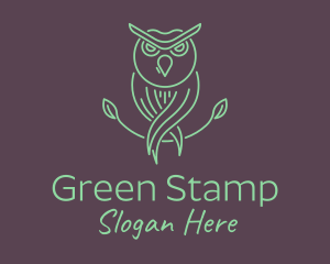 Green Minimalist Owl Bird logo design