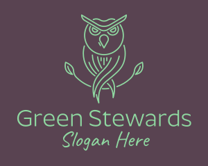 Green Minimalist Owl Bird logo design