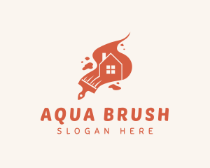 Orange House Paint Brush logo design