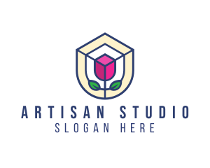 Mosaic Flower Shield logo design