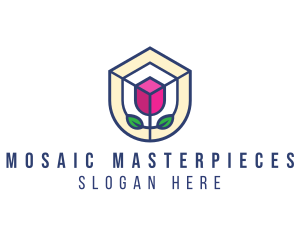 Mosaic Flower Shield logo design