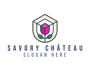 Mosaic Flower Shield logo design