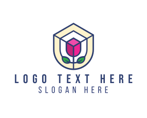 Romance - Mosaic Flower Shield logo design