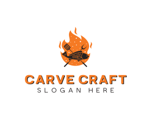 BBQ Flame Cooking Fish logo design