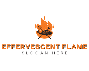 BBQ Flame Cooking Fish logo design