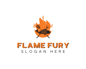 BBQ Flame Cooking Fish logo design