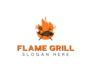 BBQ Flame Cooking Fish logo design