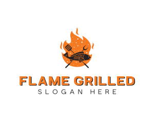 BBQ Flame Cooking Fish logo design