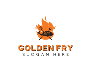 BBQ Flame Cooking Fish logo design