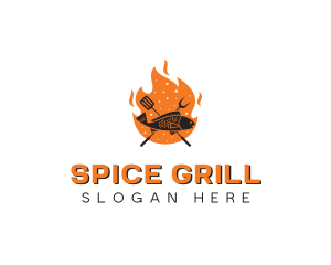 BBQ Flame Cooking Fish logo design