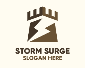 Brown Lightning Castle logo design