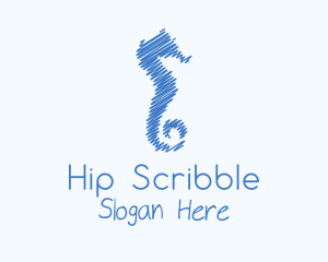 Blue Seahorse Scribble logo design