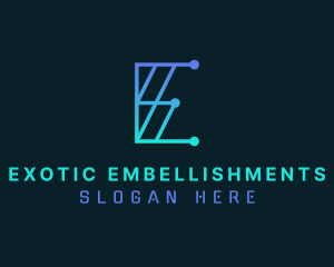 Blue Digital Letter E logo design