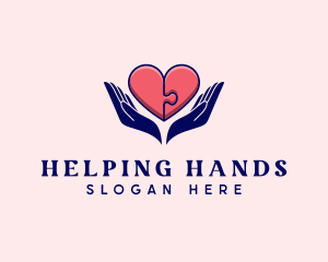 Puzzle Heart Hand logo design