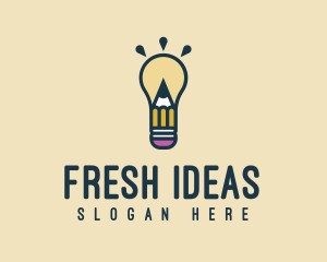 Light Bulb Idea Pencil logo design