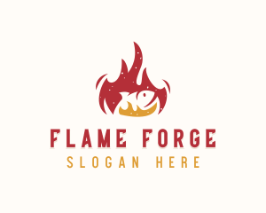 Fish Grill Flaming logo design