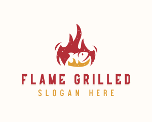 Fish Grill Flaming logo design