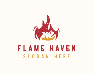 Fish Grill Flaming logo design