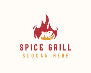 Fish Grill Flaming logo design