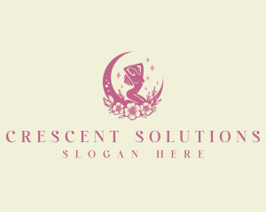 Crescent Woman Floral logo design