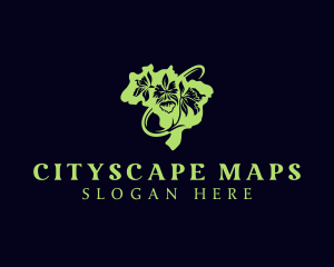 Orchid Flower Map logo design