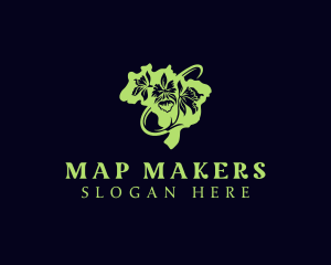 Orchid Flower Map logo design