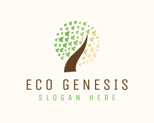 Leaf Butterfly Tree logo design