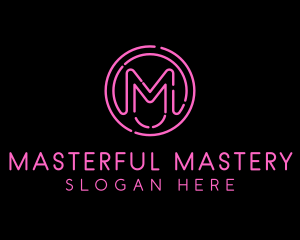 Pink Neon Letter M logo design